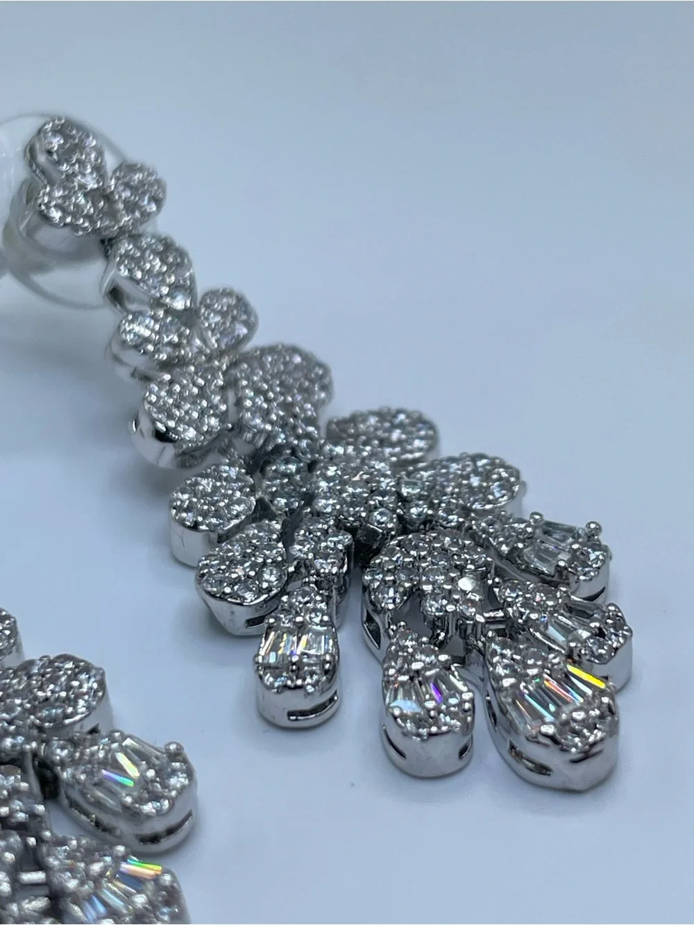 Swarovski Crystal Elements White Crystal Floral Dangle Statement Earrings Formal